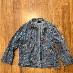 Womens Flower Embroidered Denim Jacket Size Large